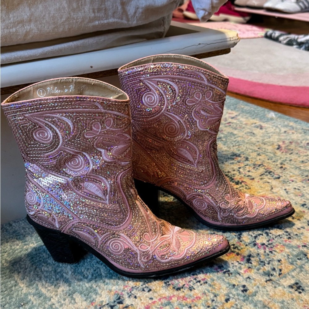 Pink Embroidered Western Boots